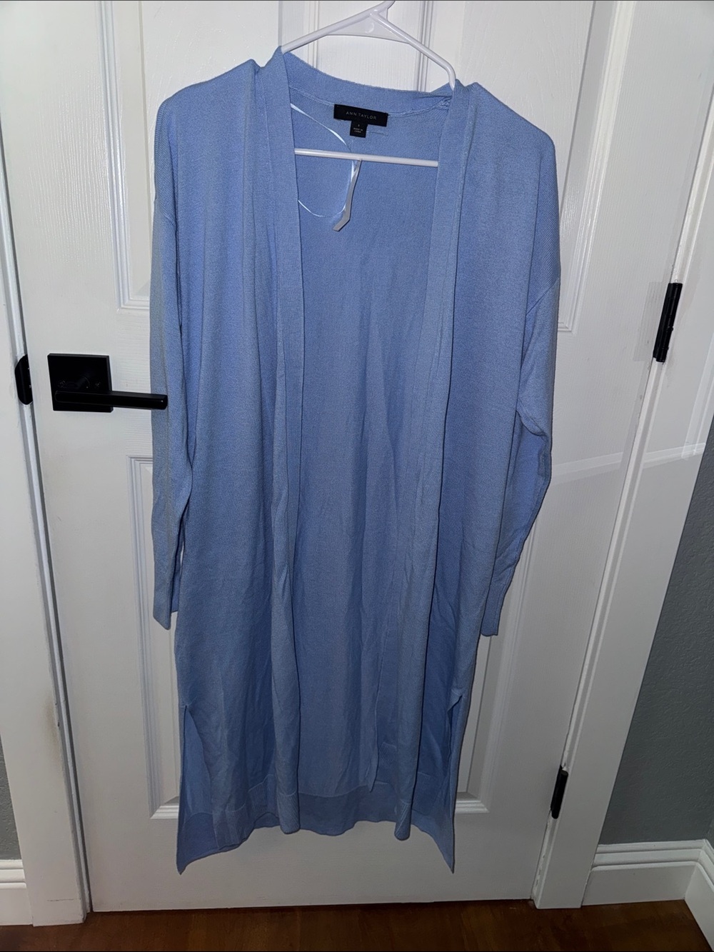 Ann Taylor Light Blue Open-Front Long Cardigan